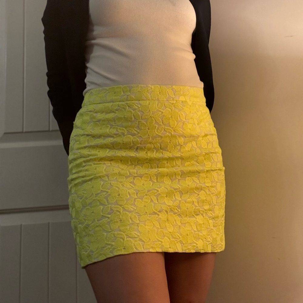 Neon Yellow floral embroidered Women Skirt